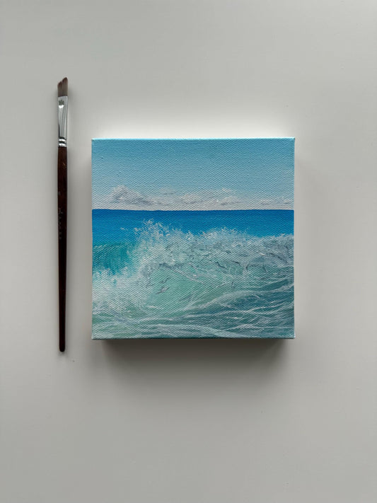 Aqua Crash – 6x6 Original Ocean Wave Painting