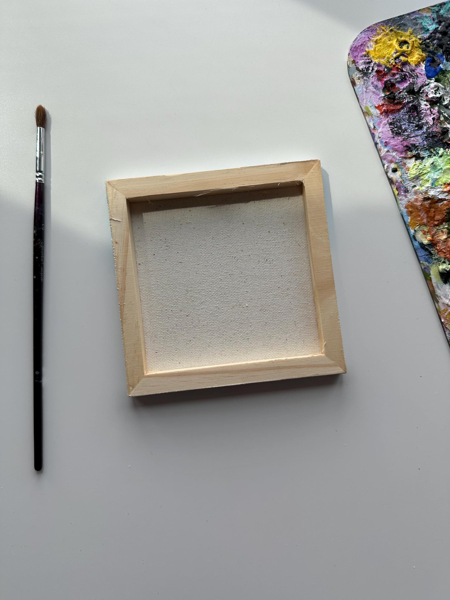 Skyward View Acrylic Painting: Tiny Landscape, 5x5 Original Art