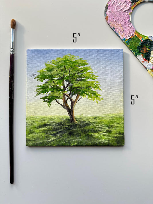 Original Tree Acrylic Painting: Minimalist Landscape Art (5x5)