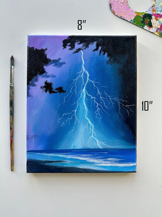 Original Thunderstorm Seascape Acrylic Painting: 8x10 Canvas Art