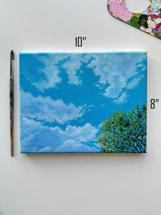 Sunny Sky Acrylic Painting: Original Landscape Art (10"x8")