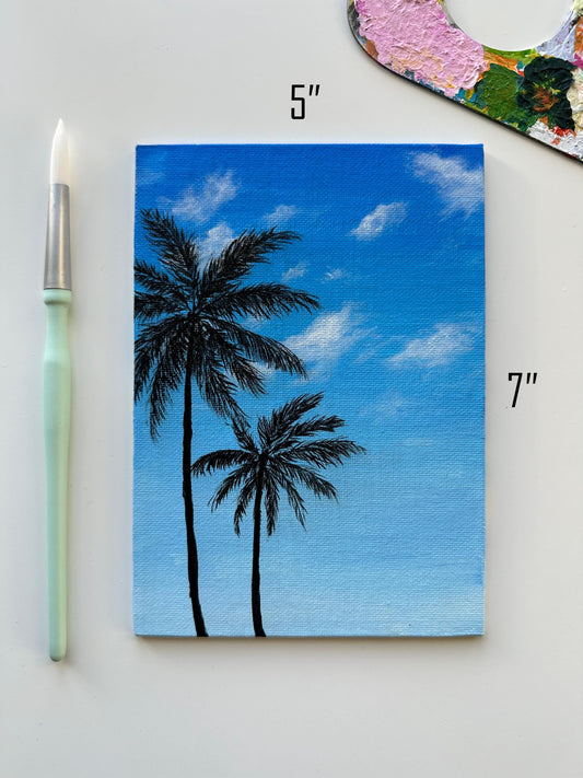 Original Palm Tree Painting: Tropical Landscape Art (5x7)