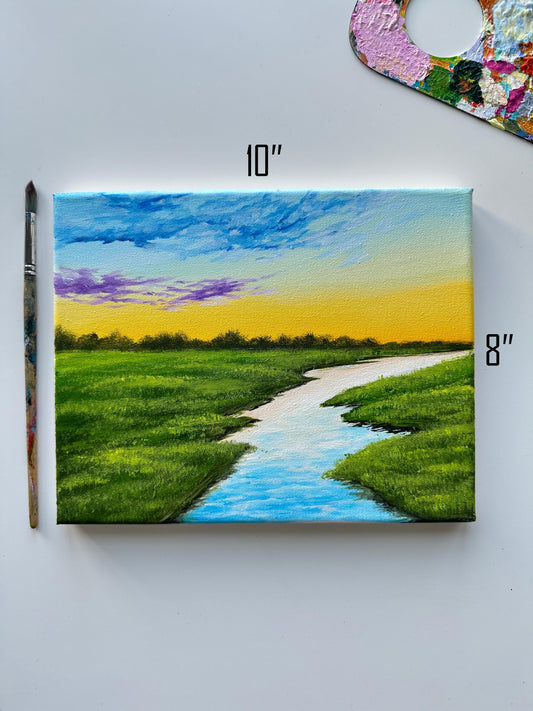 Original River Landscape Painting: 10"x8" Acrylic Art