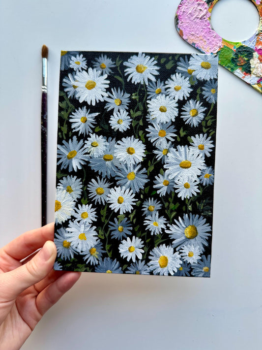 Field of Daisies - 5x7” Original Hand-Painted Floral Artwork on Canvas Board