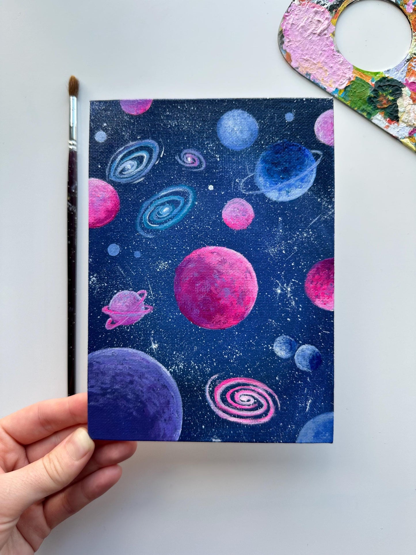 Starlit Galaxies - 5”x7” Original Hand-Painted Cosmic Art on Canvas Board