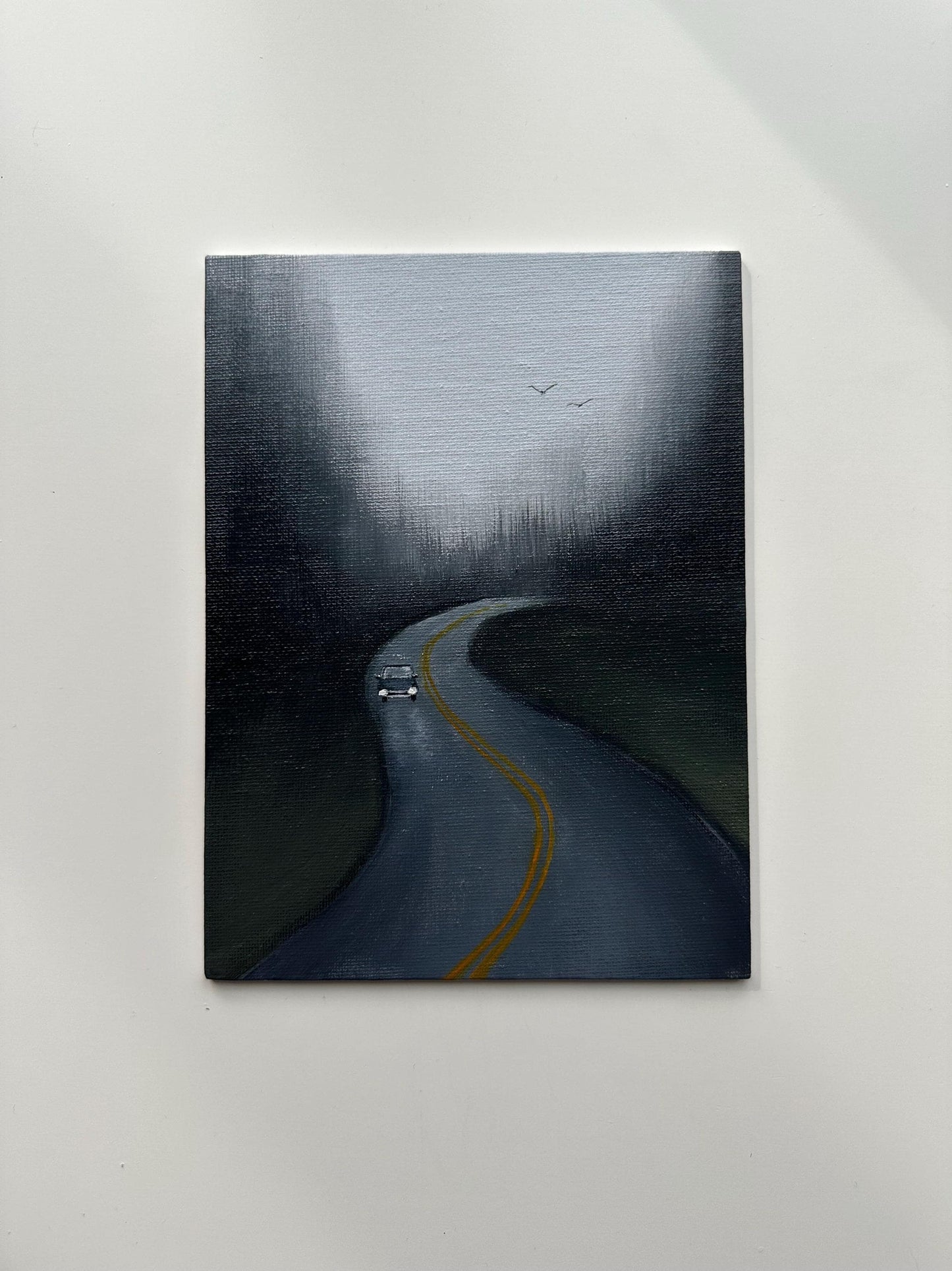 Misty Road - 6x8” Original Acrylic Painting | Moody Forest Drive Wall Art