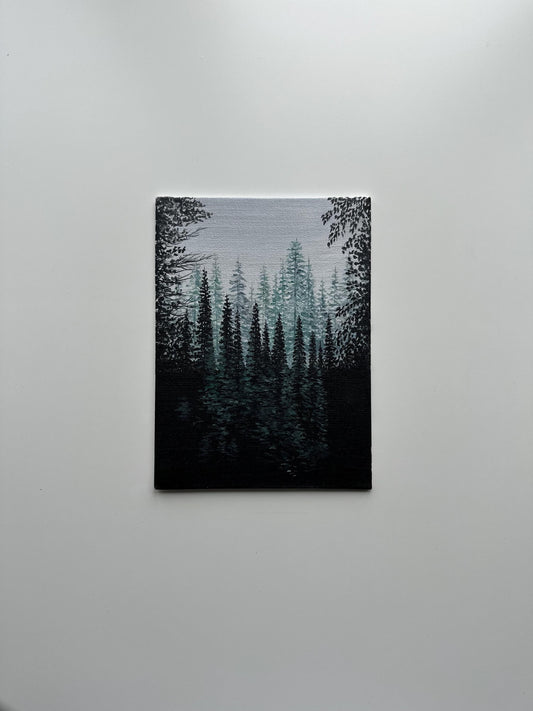 Misty Forest Layers – Original Acrylic Painting on Canvas Board 6”x8”