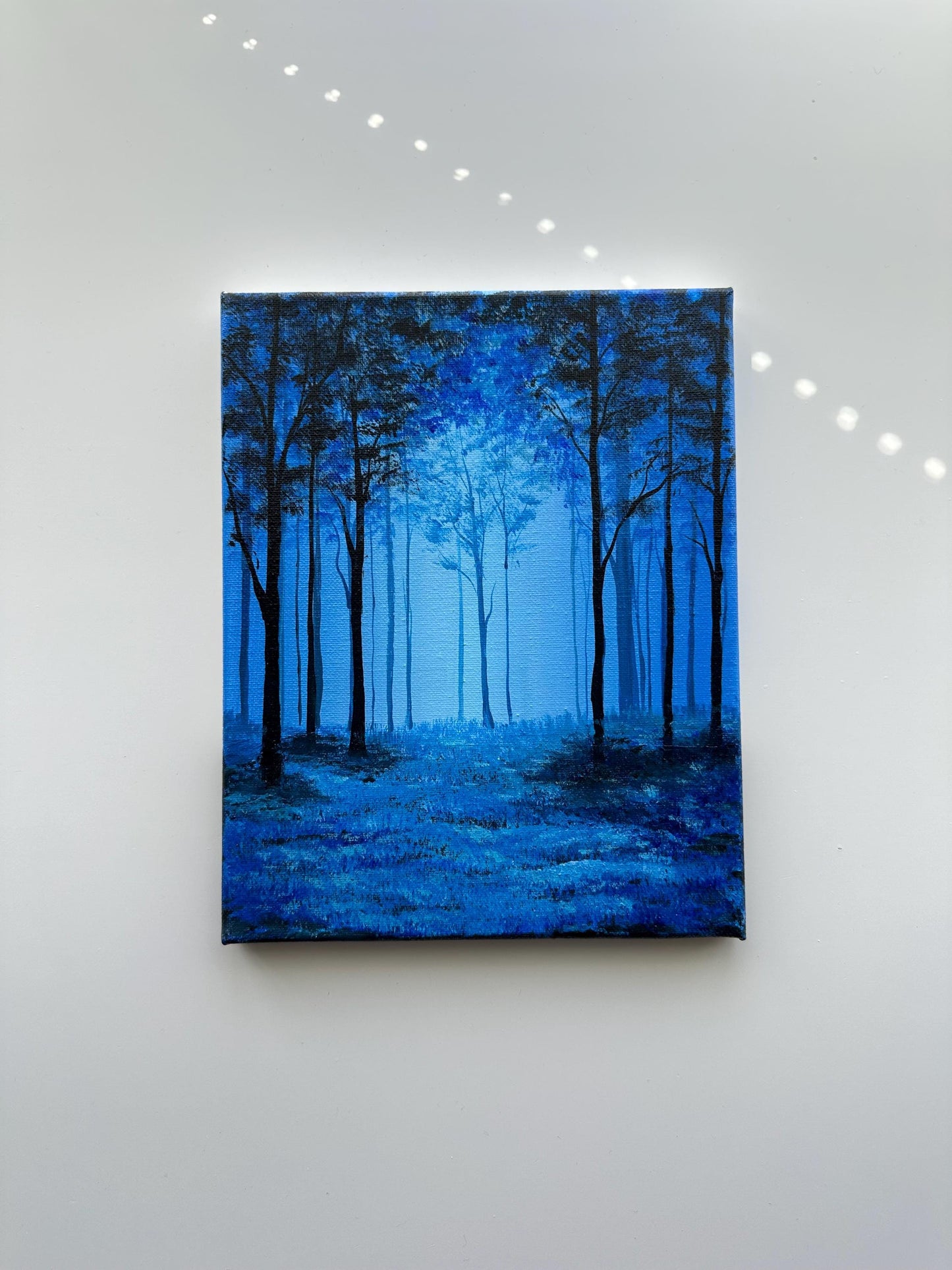 Mystic Blue Forest Glow – Original Acrylic Painting, 8×10 inch on Canvas