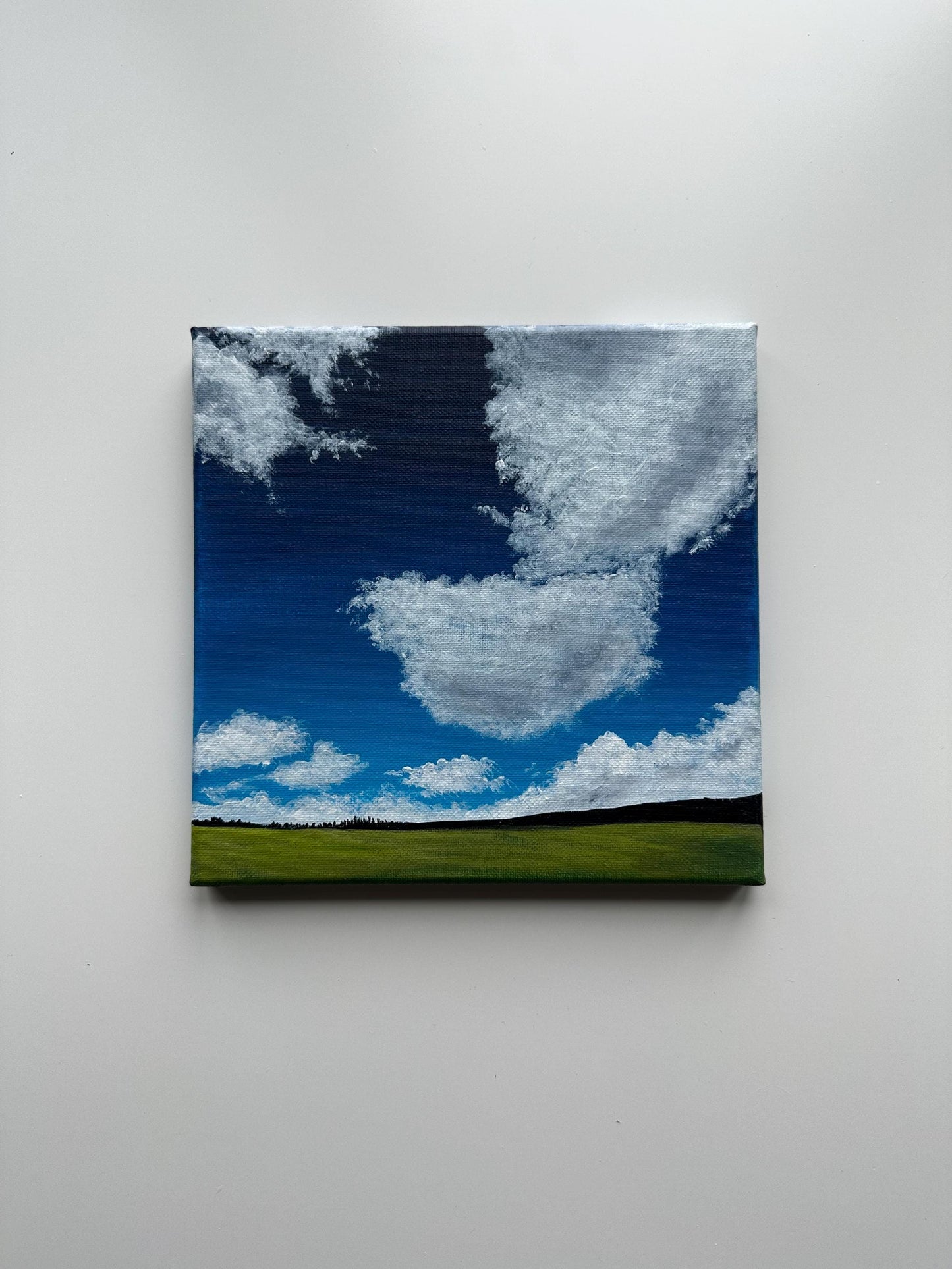 Big Sky and Rolling Field – Original Acrylic Painting, 8×8 inch on Canvas