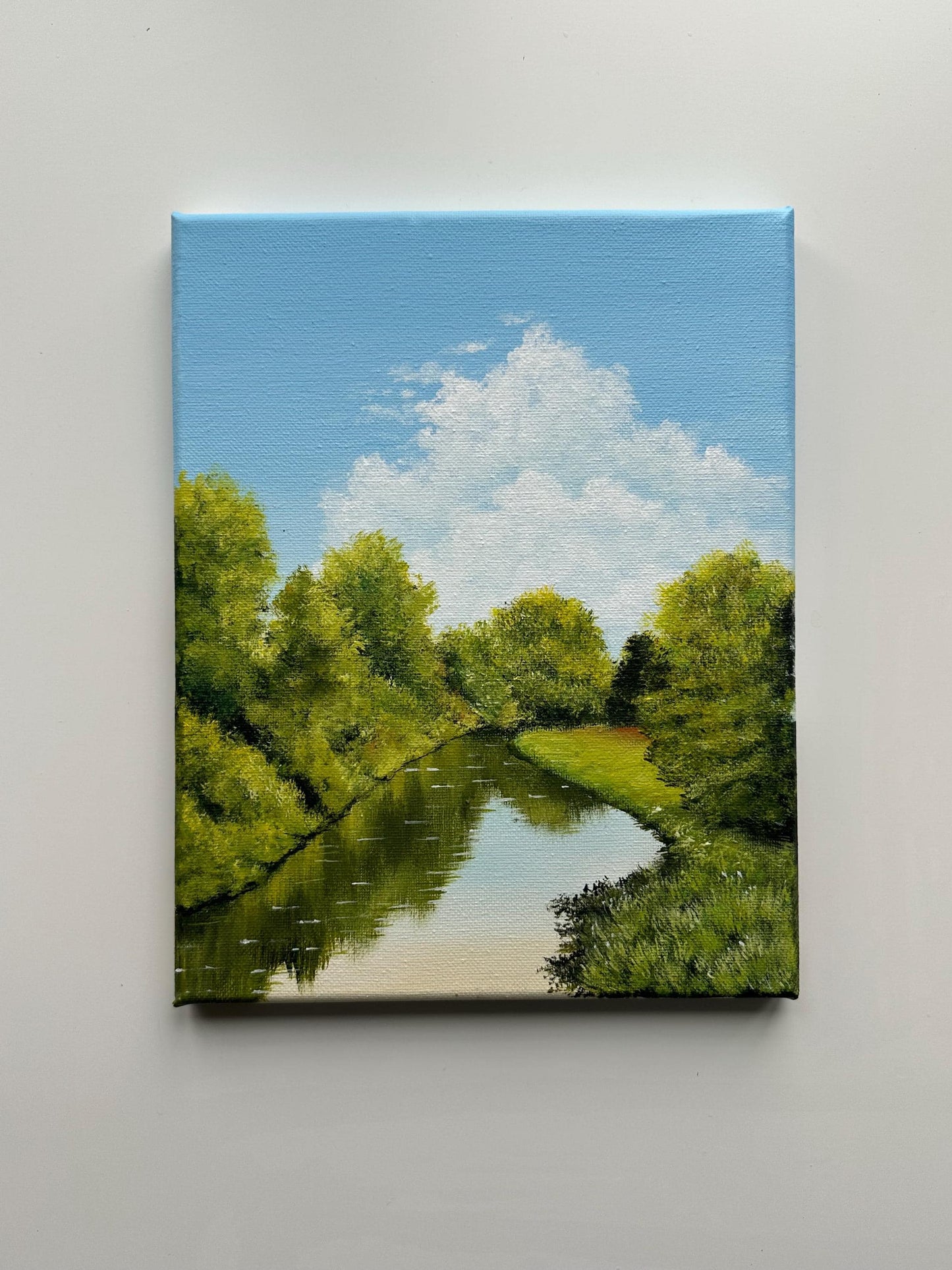 Summer River View – 8x10 Original Acrylic Landscape Painting