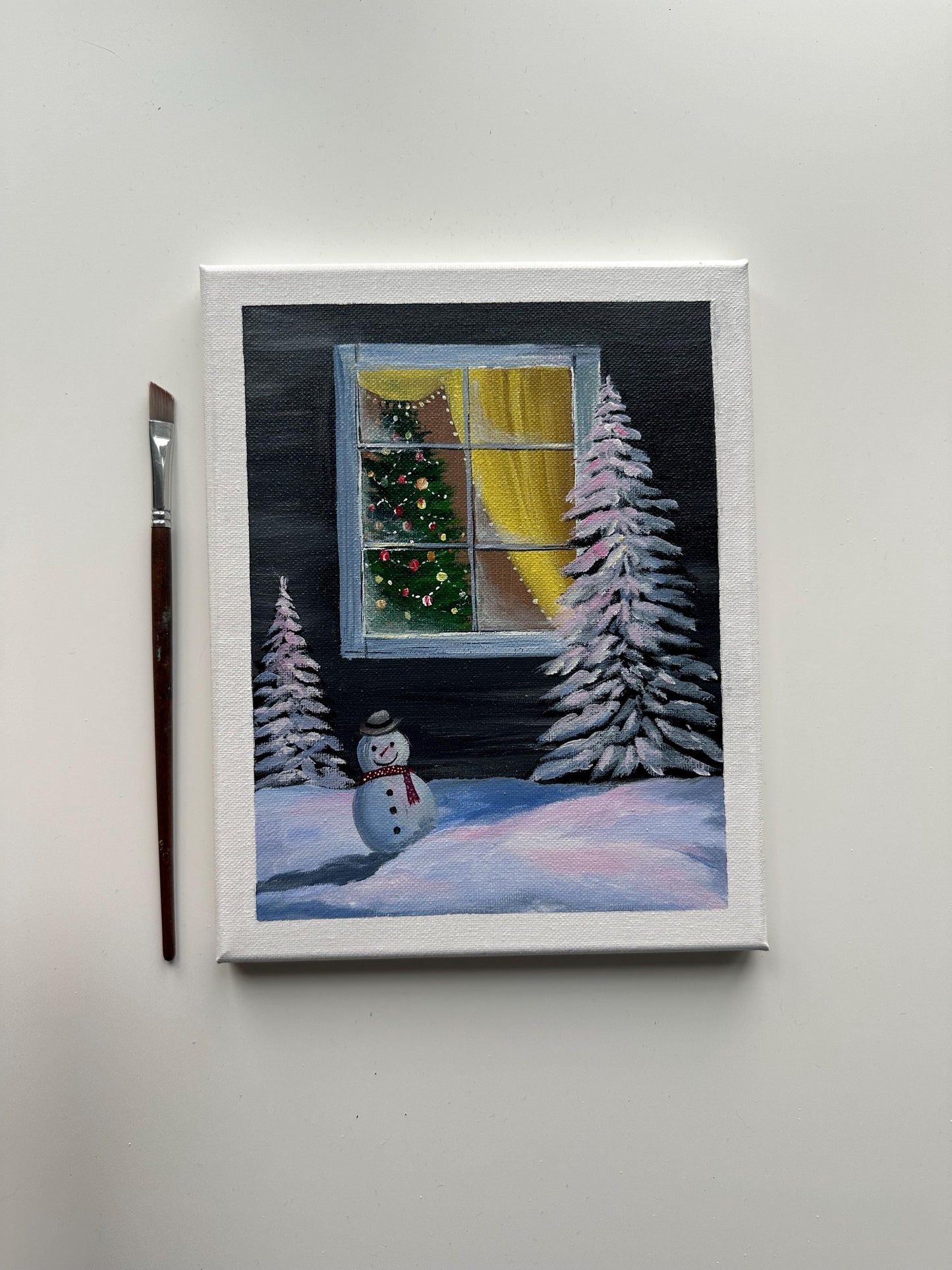 Holiday Glow – 8x10 Original Acrylic Christmas Window Painting
