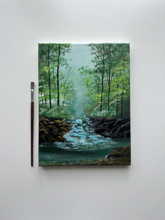 Original Forest Stream Acrylic Painting - 9x12 Nature Wall Art