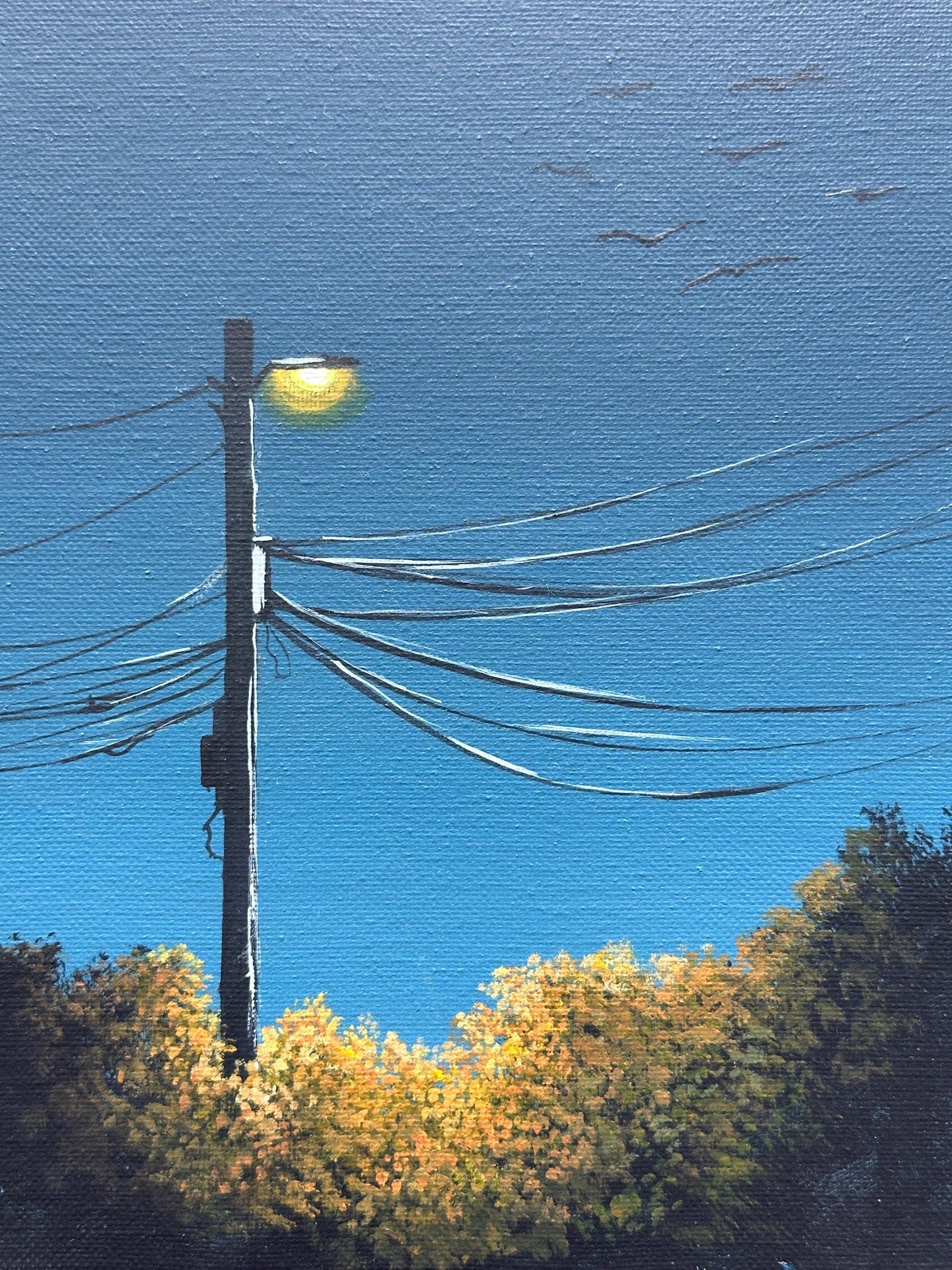 Streetlight at Dusk – 8x10 Night Wall Art, Minimal Landscape Painting