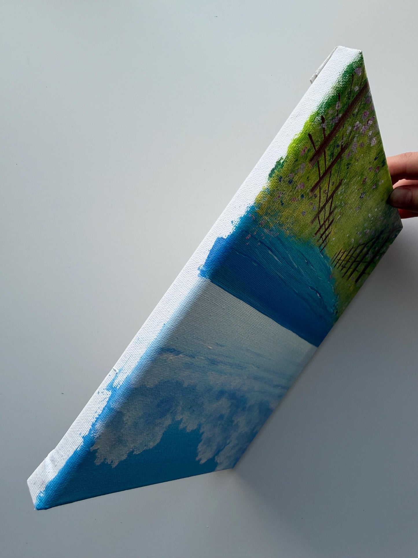Coastal Path Painting 8x10 | Original Acrylic Seascape | Ocean View Wildflower Meadow | Beach Wall Art