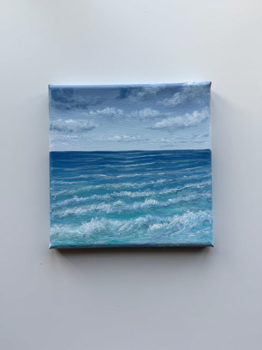 Original Ocean Wave Painting 8x8, Small Seascape Coastal Acrylic Art