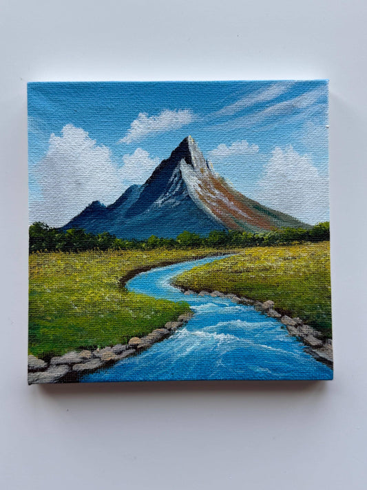 Original Landscape Painting 5x5, Acrylic Canvas Wall Art, Moody Monochrome Scenery
