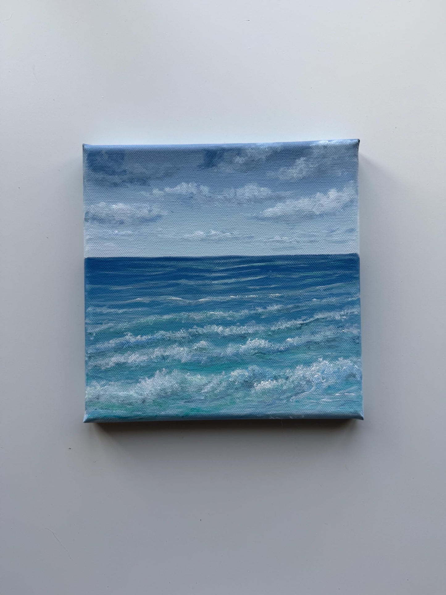 Original Ocean Wave Painting 8x8, Small Seascape Coastal Acrylic Art
