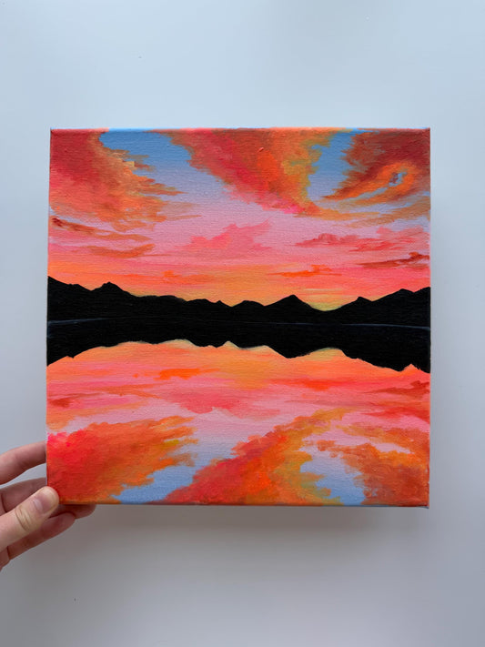 Afterglow Horizon | Original Mountain Sunset Painting 10x10
