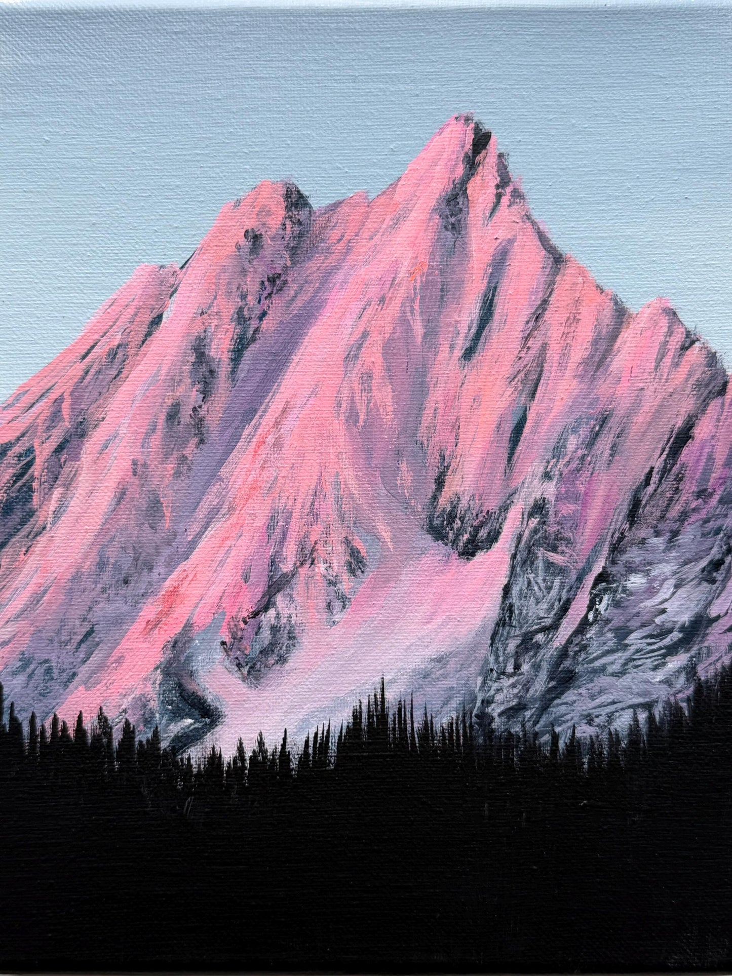 Original Pink Mountain Painting, 8x10 Canvas Art