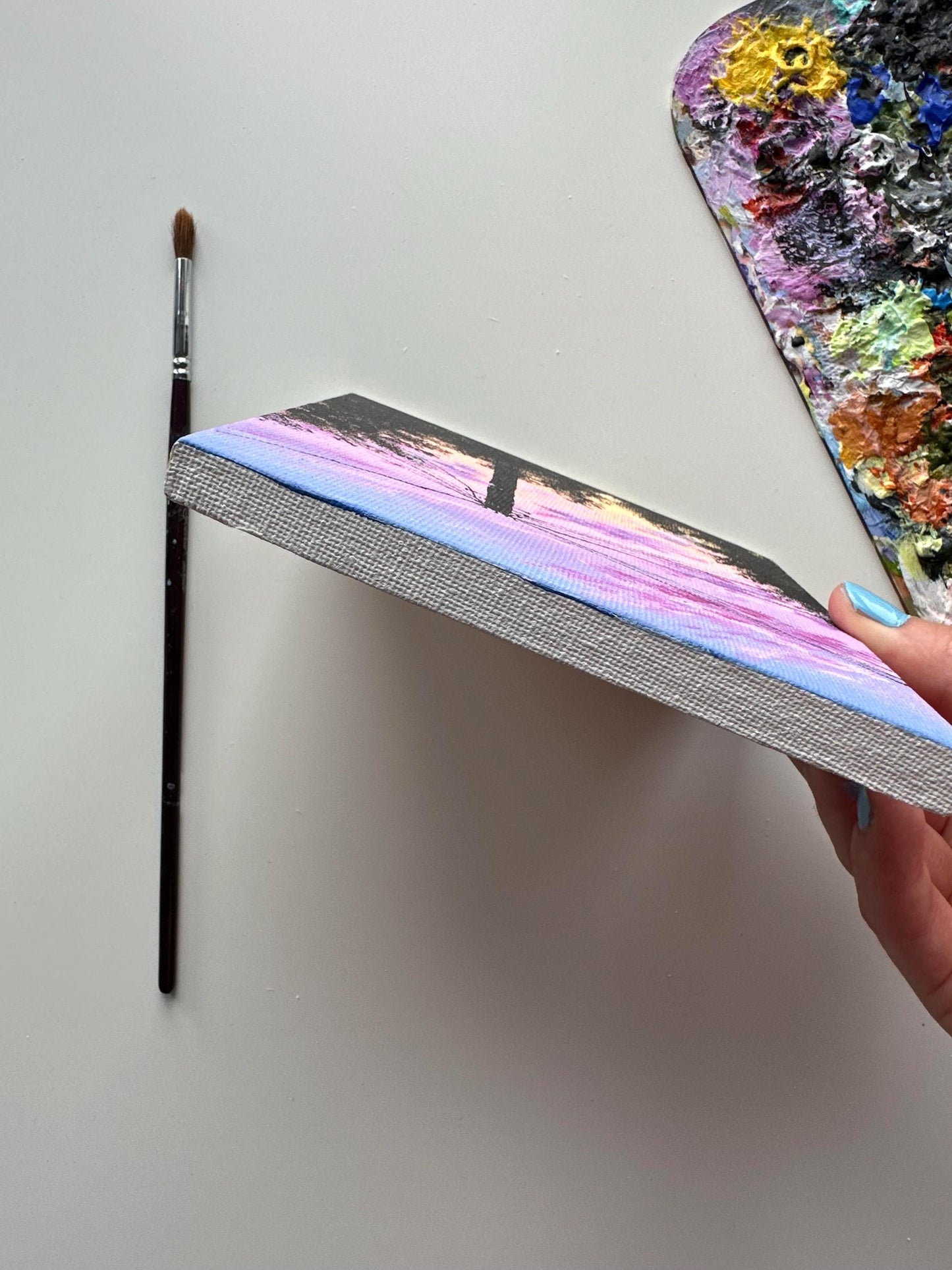 Original Sunset Acrylic Painting: 5x5 Mini Canvas Art