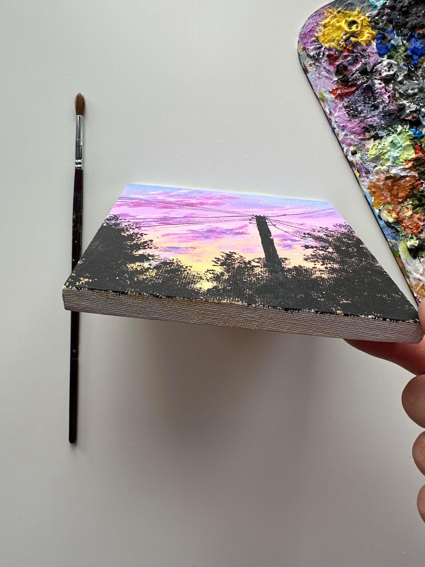 Original Sunset Acrylic Painting: 5x5 Mini Canvas Art