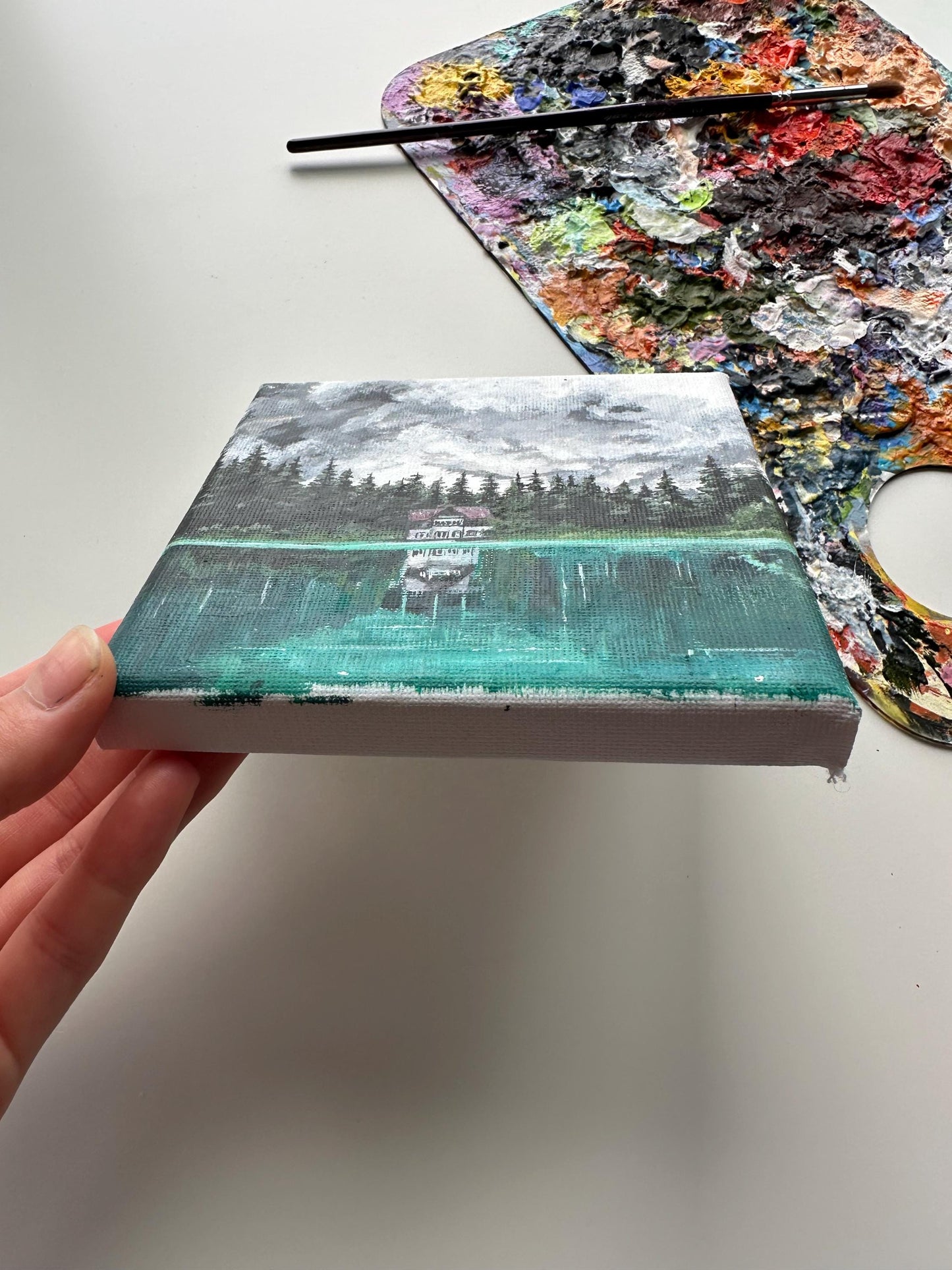 Conjuring House Painting: Gothic Horror Forest, Original Acrylic Mini Art (5x5)