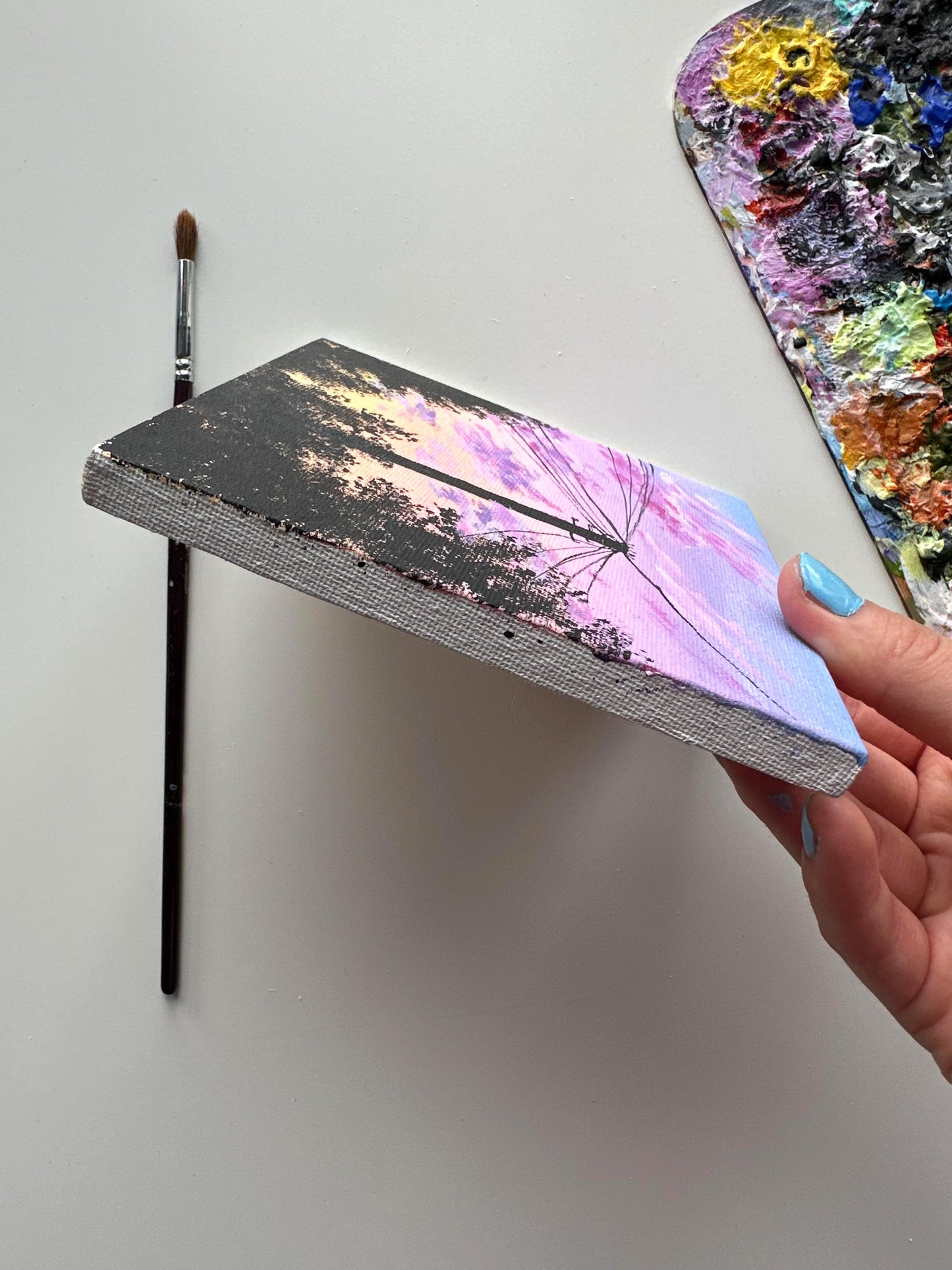 Original Sunset Acrylic Painting: 5x5 Mini Canvas Art