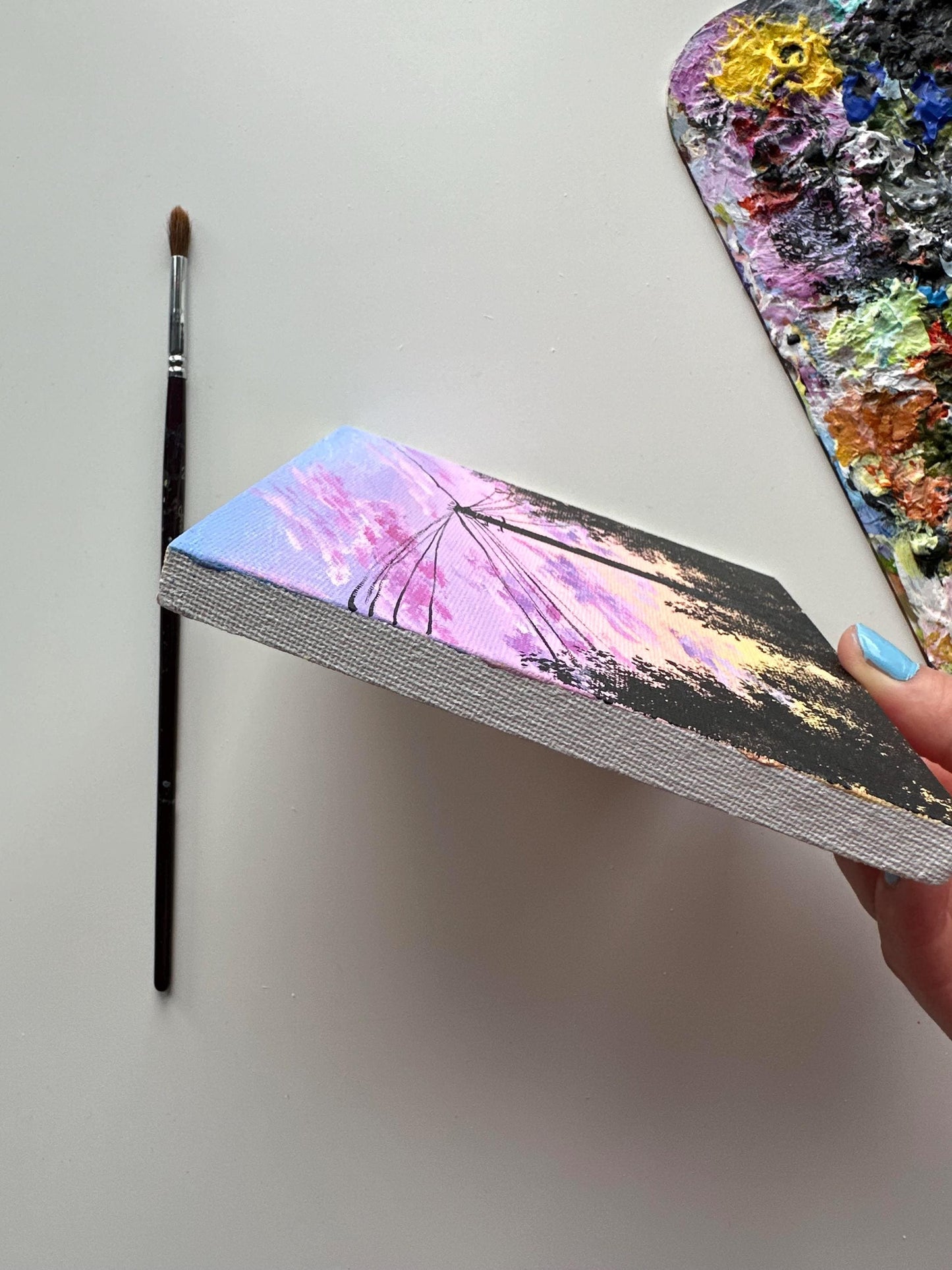 Original Sunset Acrylic Painting: 5x5 Mini Canvas Art