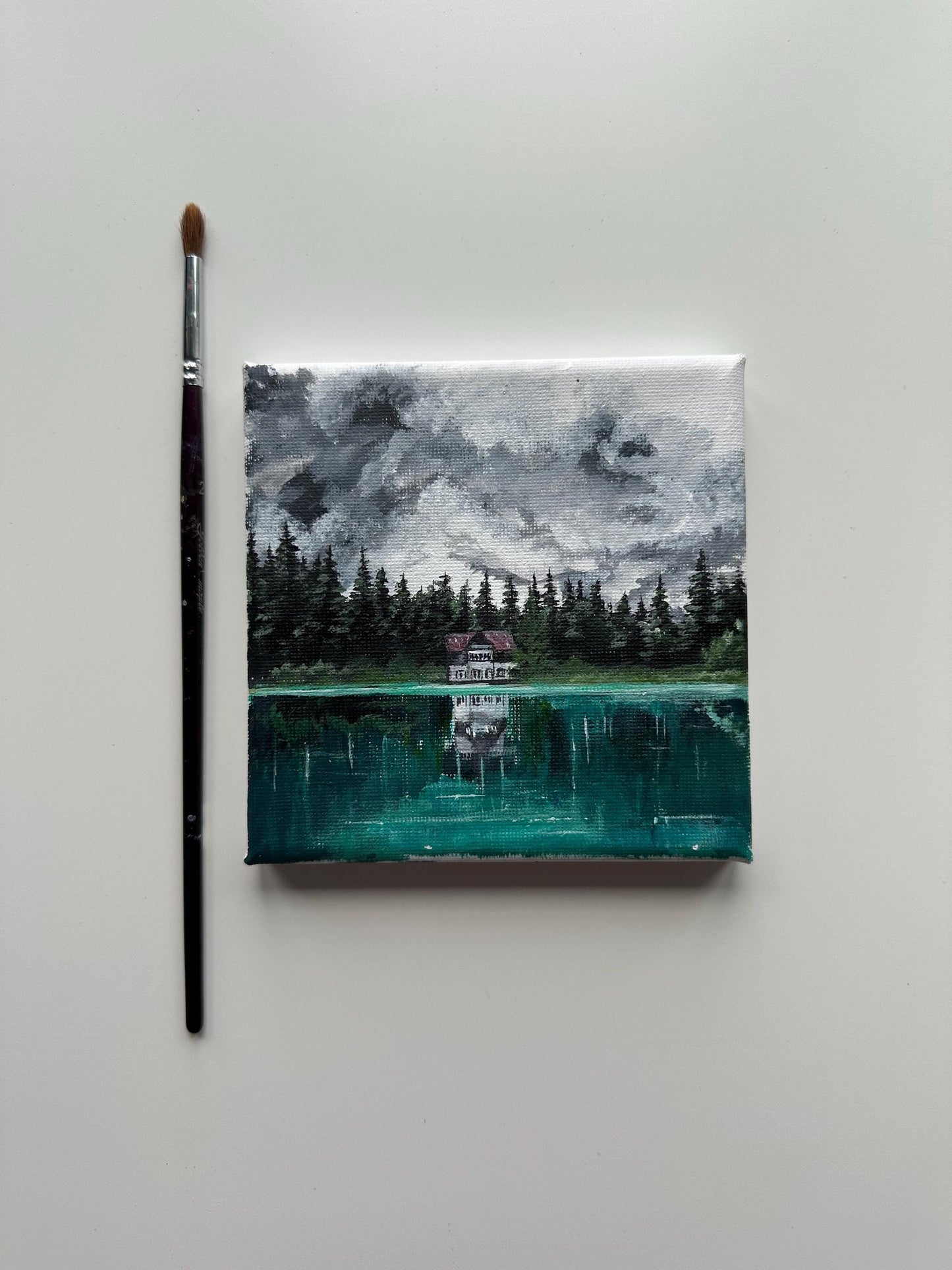 Conjuring House Painting: Gothic Horror Forest, Original Acrylic Mini Art (5x5)