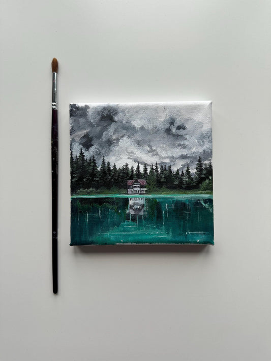 Conjuring House Painting: Gothic Horror Forest, Original Acrylic Mini Art (5x5)