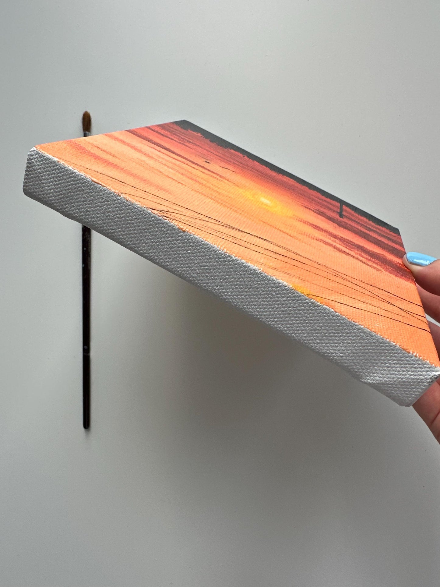 Original Sunset Acrylic Painting: Bold Red & Black Tones, 6x6 Canvas