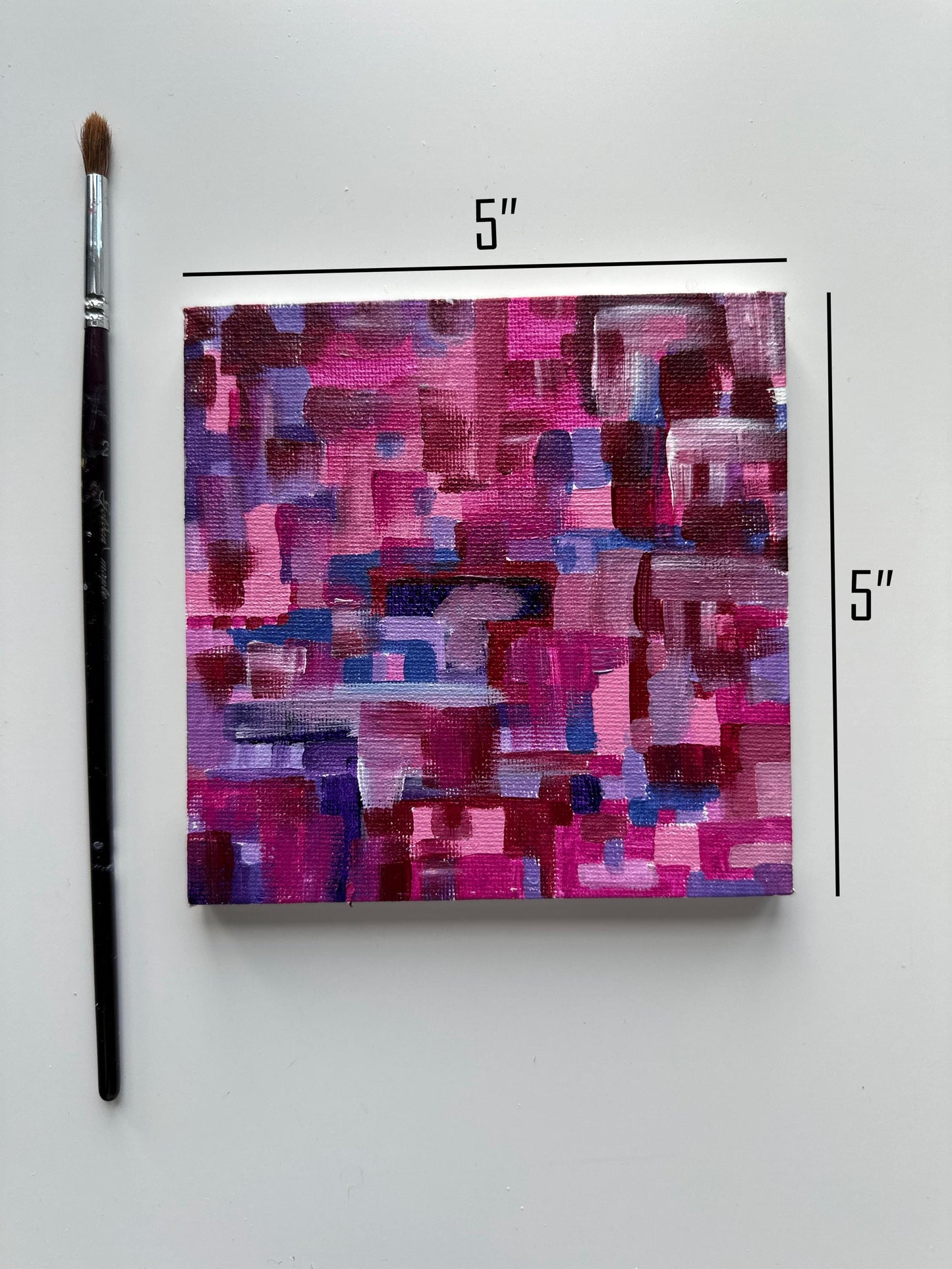 Original Mini Acrylic Painting: Pink Purple Abstract Art (5"x5")