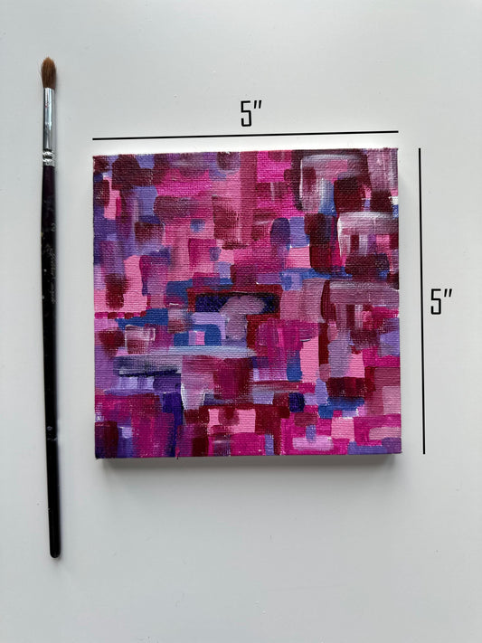 Original Mini Acrylic Painting: Pink Purple Abstract Art (5"x5")