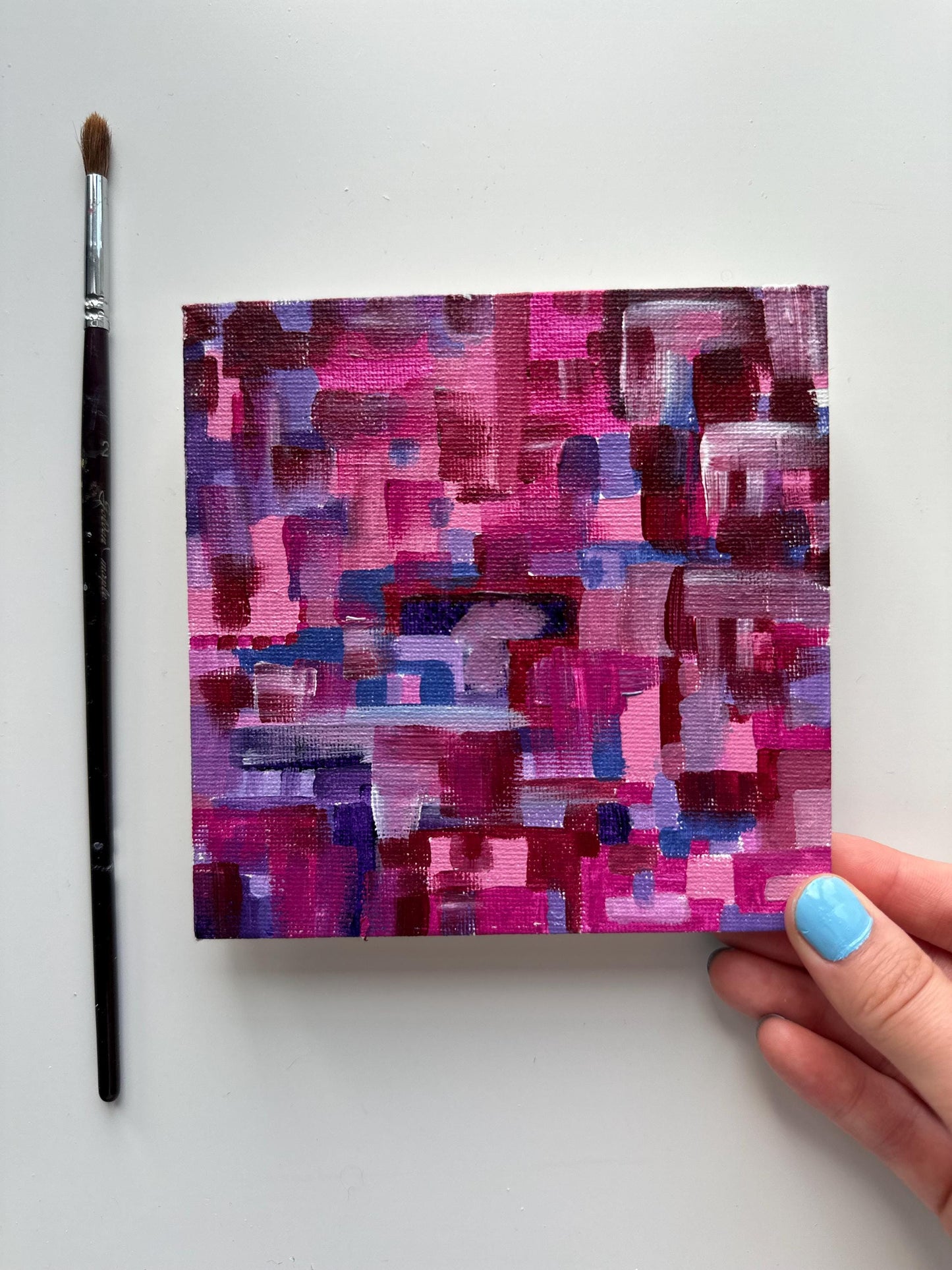 Original Mini Acrylic Painting: Pink Purple Abstract Art (5"x5")