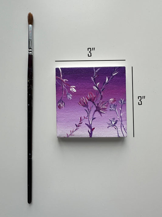 Original Floral Acrylic Painting: 3"x3" Mini Canvas Art
