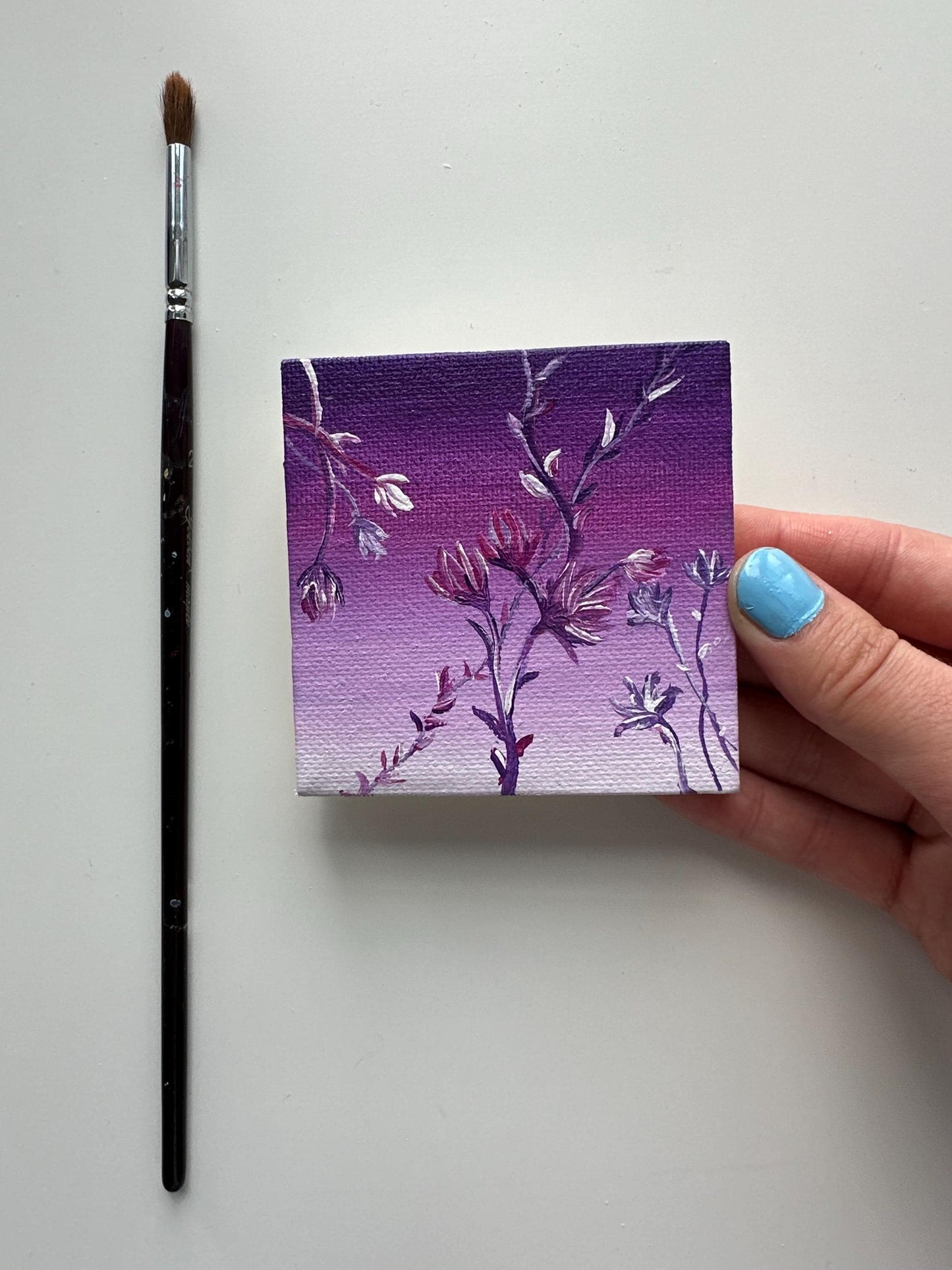 Original Floral Acrylic Painting: 3"x3" Mini Canvas Art