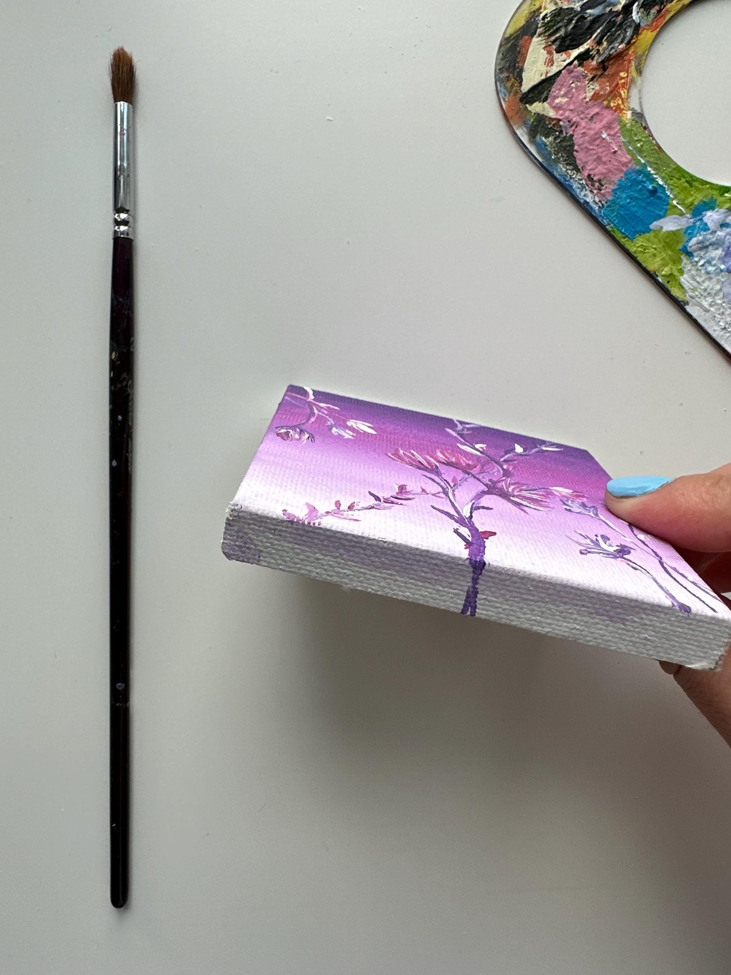 Original Floral Acrylic Painting: 3"x3" Mini Canvas Art