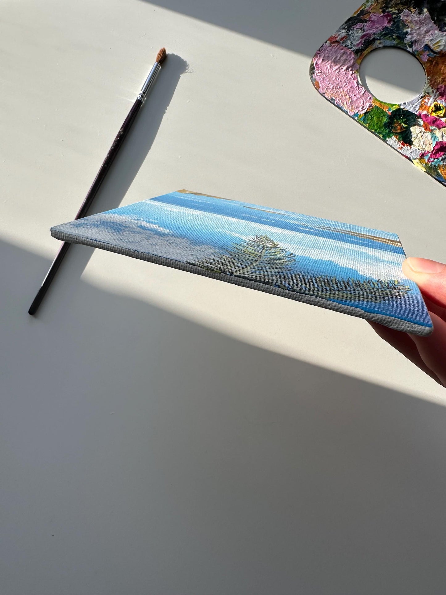 Tropical Seascape Painting: Miniature Coastal Art, Beach Vibes (5" x 5")