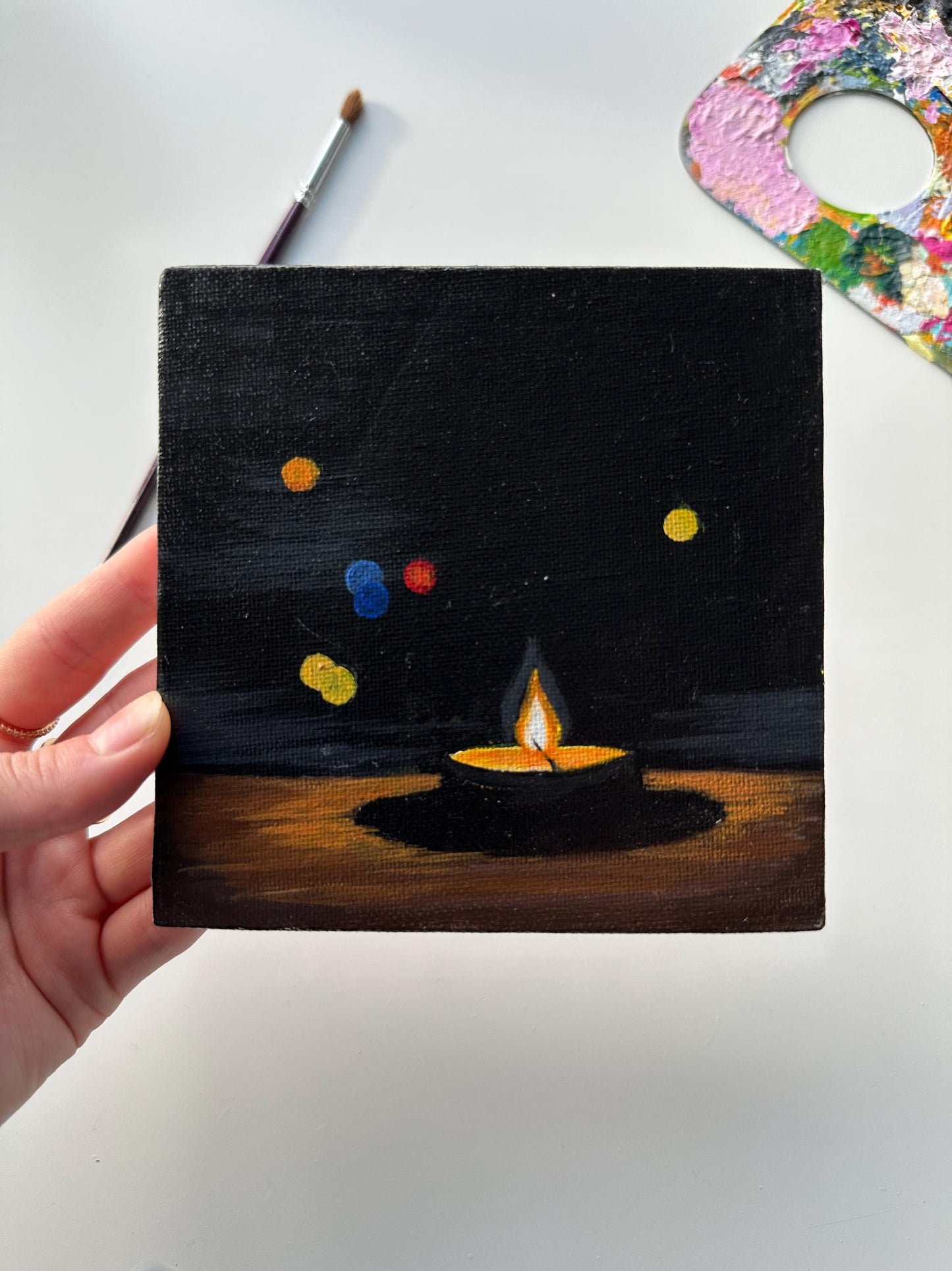 Candlelight Painting: 5" x 5" Original Acrylic Minimalist Art
