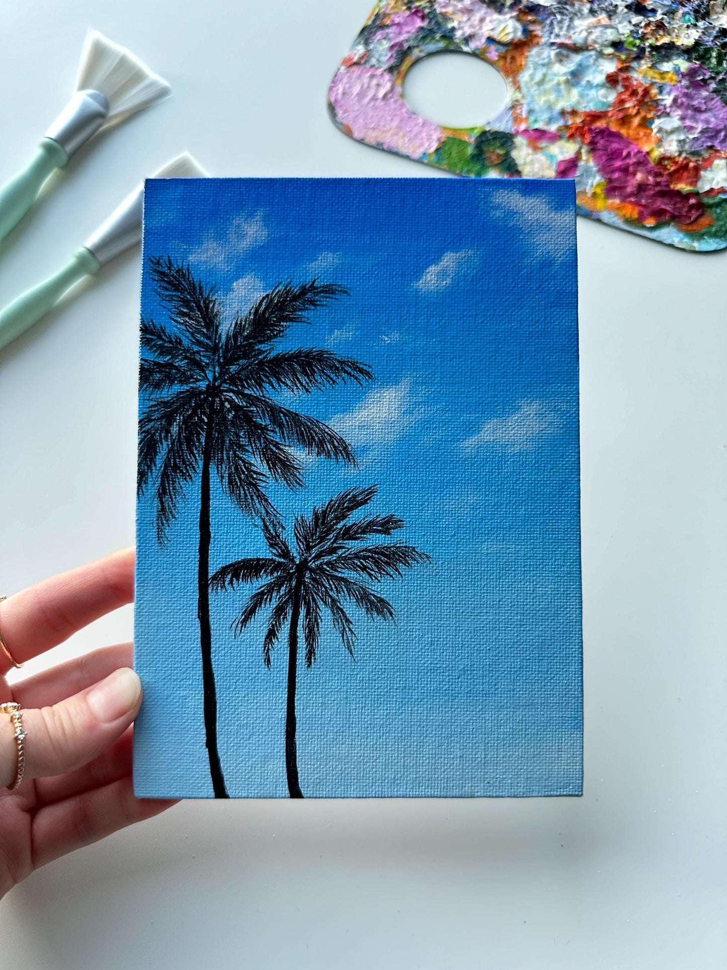 Original Palm Tree Painting: Tropical Landscape Art (5x7)