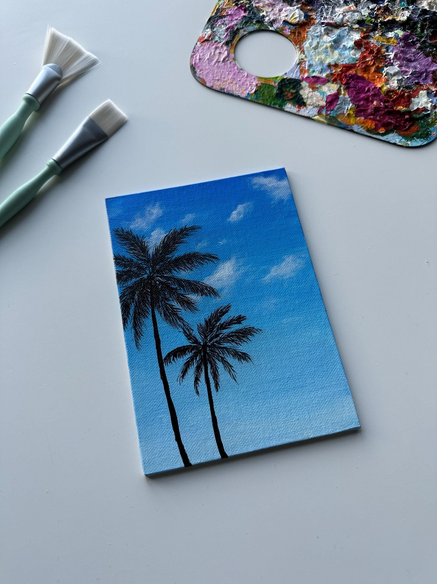 Original Palm Tree Painting: Tropical Landscape Art (5x7)