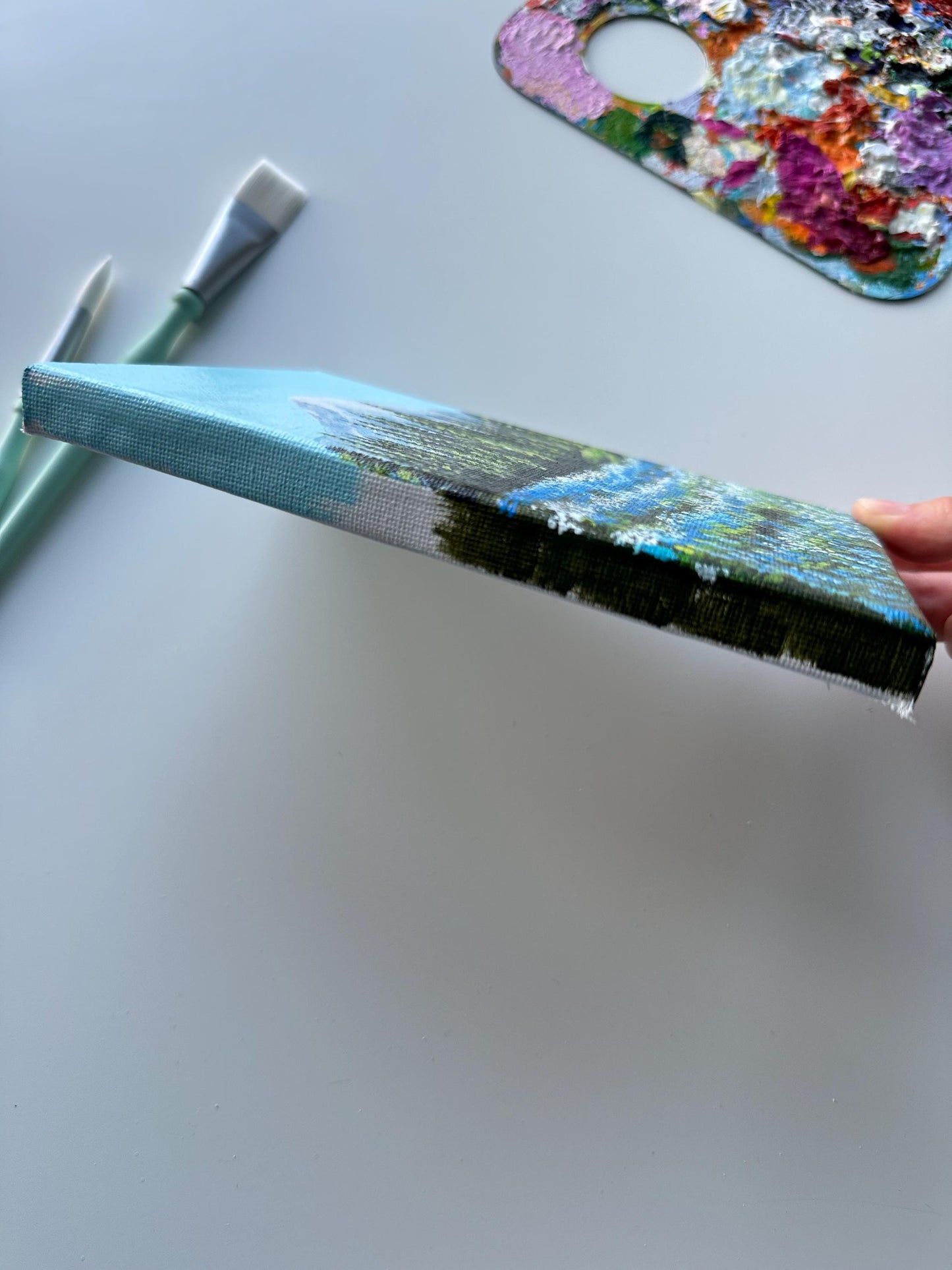 Original Mountain Landscape Painting: Blue Flower Valley Acrylic Art (5x7)