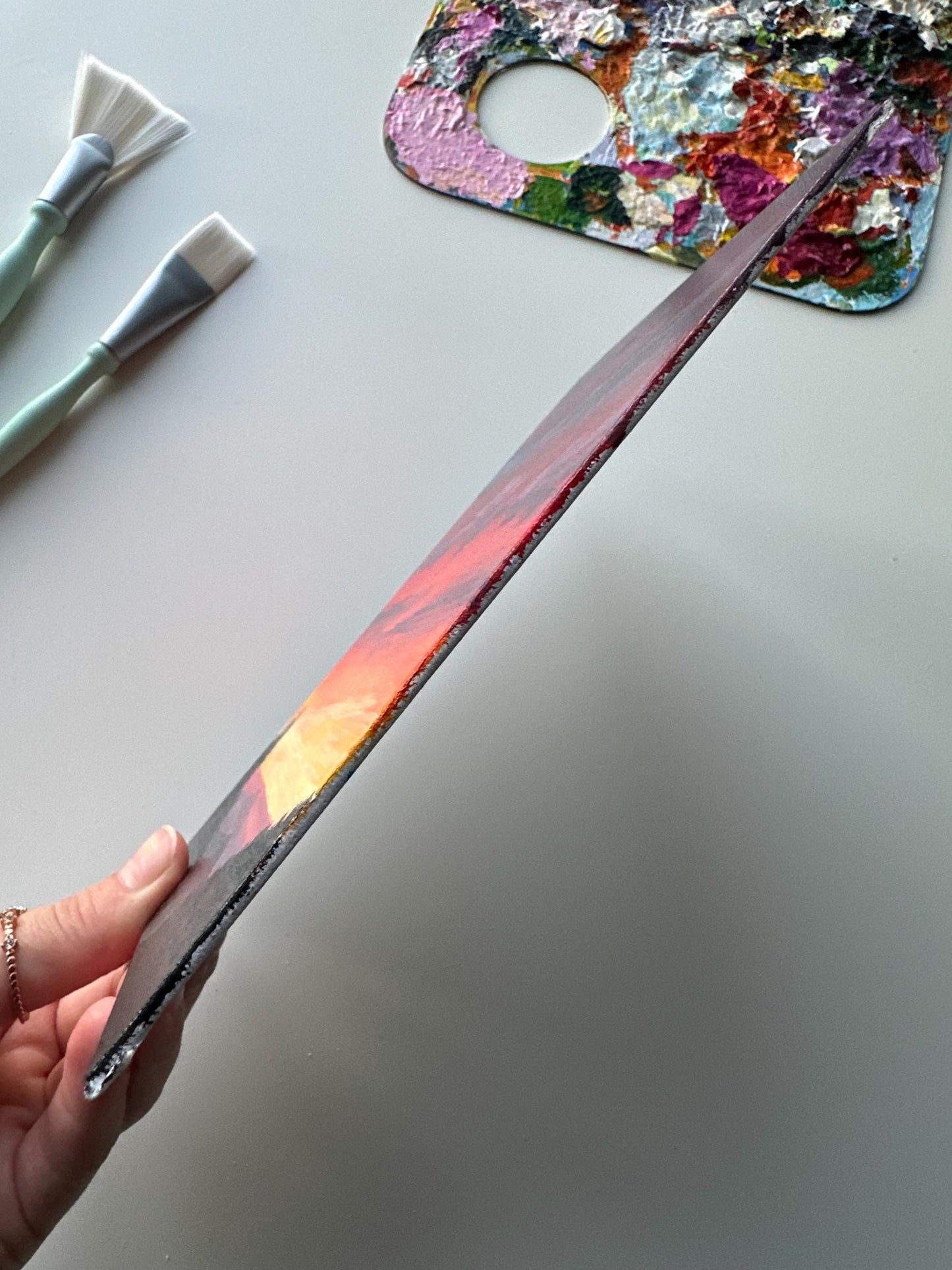 Mountain Sunset Acrylic Painting: 5x7 Hand-Painted Landscape Art