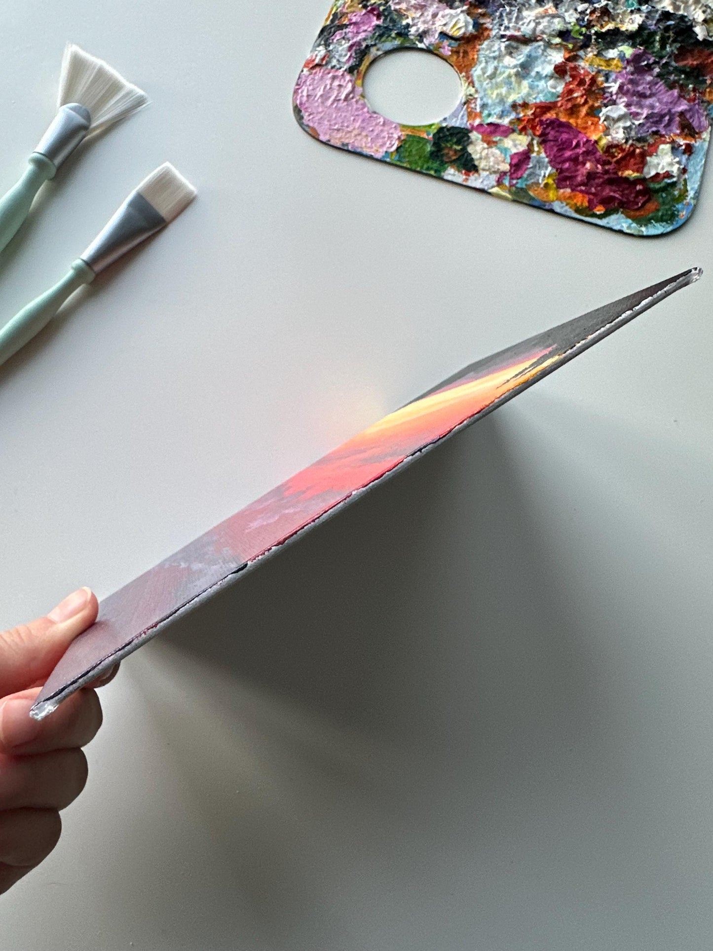 Mountain Sunset Acrylic Painting: 5x7 Hand-Painted Landscape Art