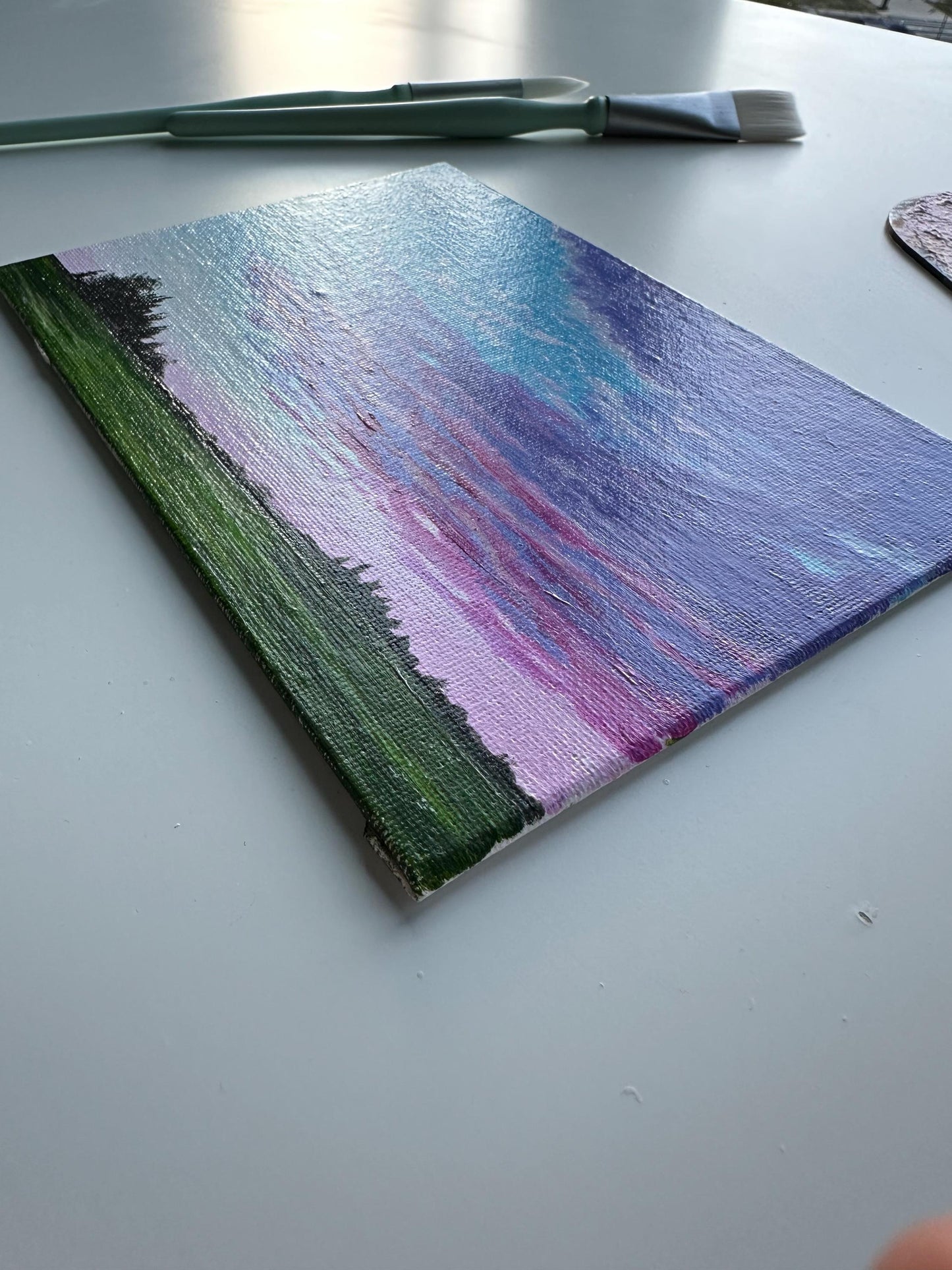 Original Purple Clouds Acrylic Painting: 7x5 Serene Landscape Art