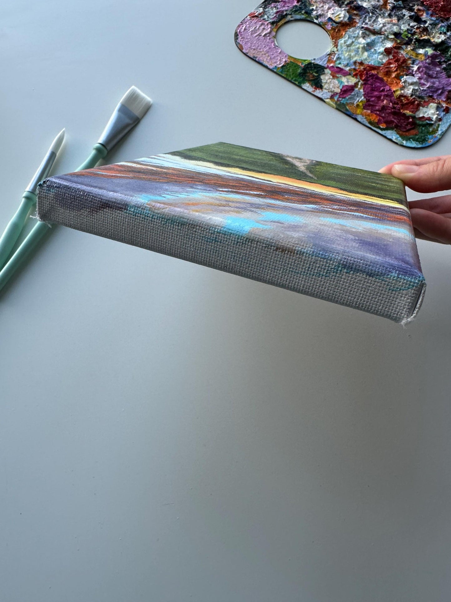 Original Sunset Valley Acrylic Painting: 5x7 Mini Landscape Art