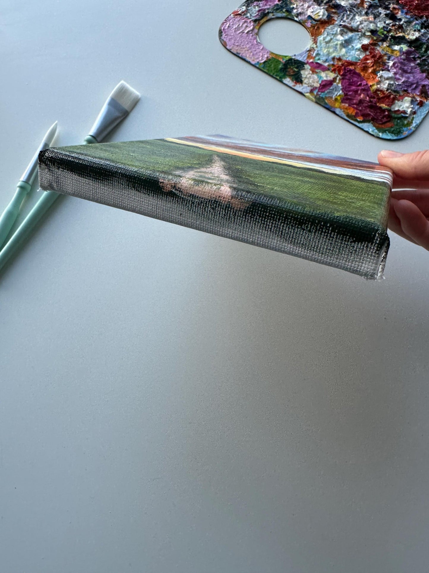 Original Sunset Valley Acrylic Painting: 5x7 Mini Landscape Art