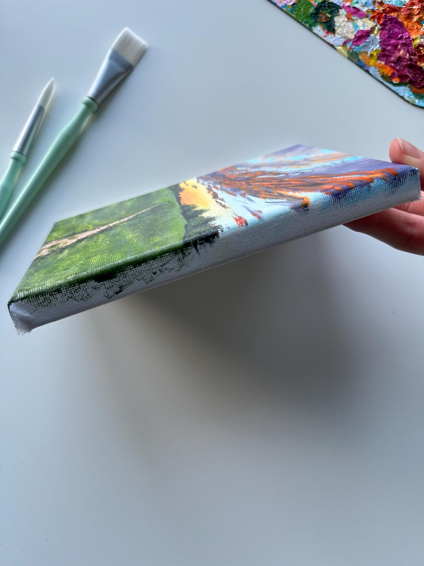 Original Sunset Valley Acrylic Painting: 5x7 Mini Landscape Art