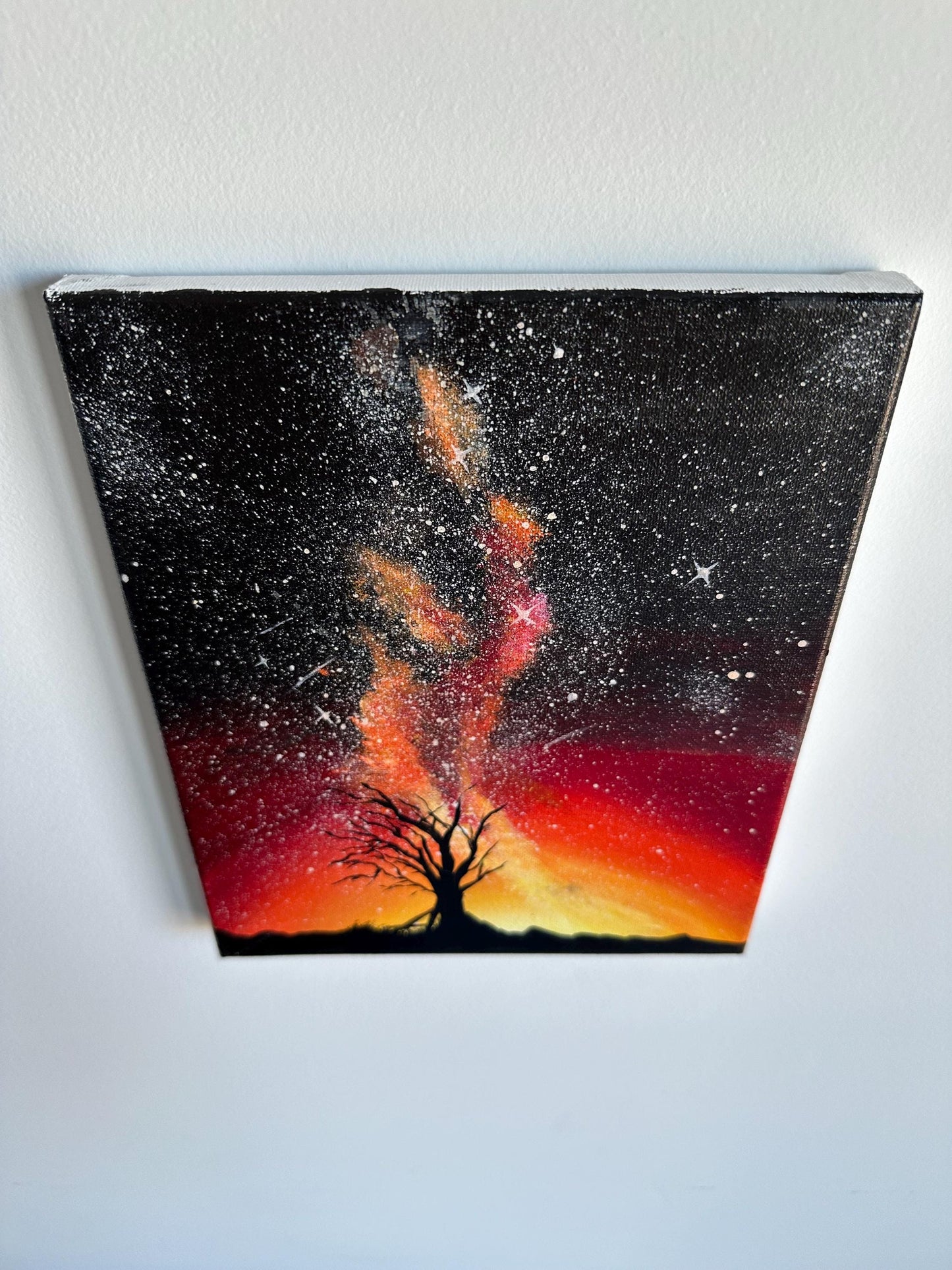 Original Starry Night Tree Painting: Celestial Landscape Art, 8x10
