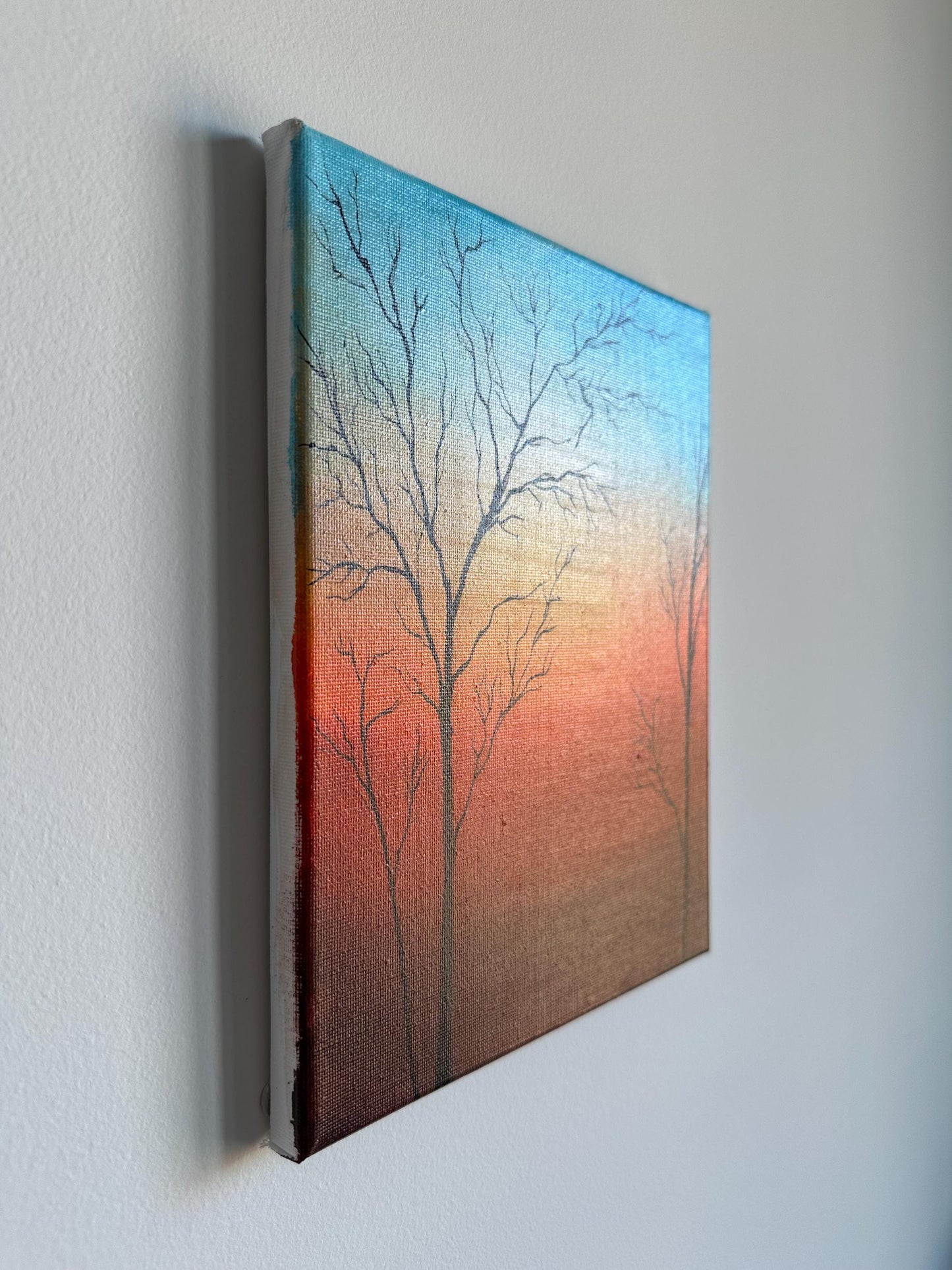 Original Sunset Tree Painting: Hand-Painted Acrylic Landscape Art (8x10)